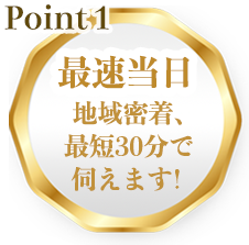 ポイント１最速当日！地域密着、最短30分で伺えます!